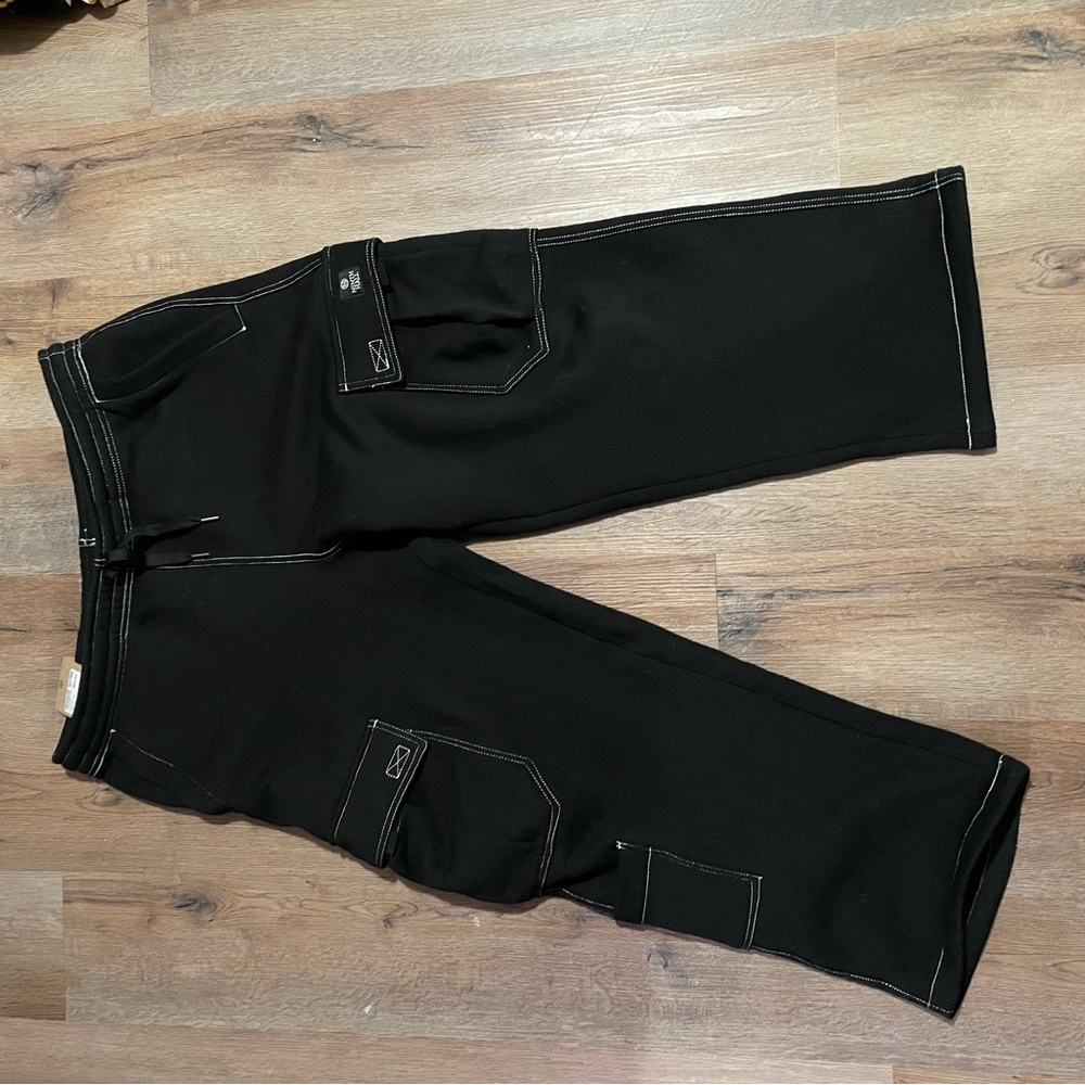 Zumiez Black Cargo SweatPants with White Stitching